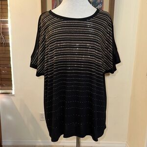 Westport 1962 Black Knit Top w/ Gold Beaded Stripes Size 2X